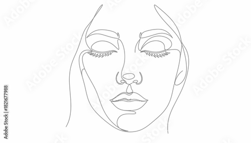 Elegant single line art of a serene woman's face with closed eyes, a modern minimalist design