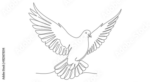 Elegant flying dove in minimalist line art style symbolizing freedom and hope