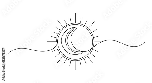 Minimalist moon and sun line art design for celestial themed projects