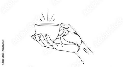Enjoy a moment of bliss with a steaming cup of coffee, simple elegant line art