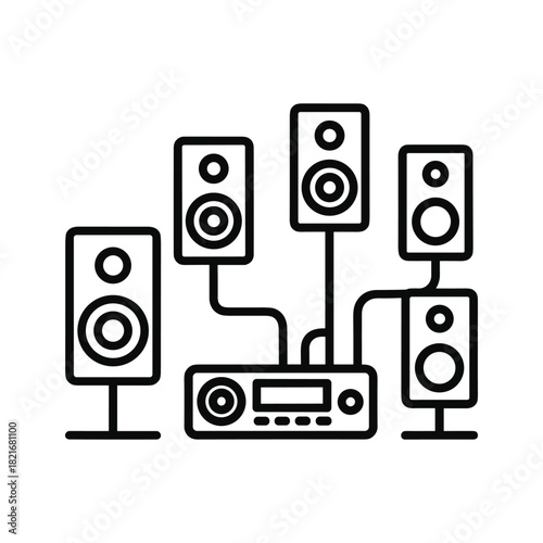 Line icon of home theater system with receiver and five speaker