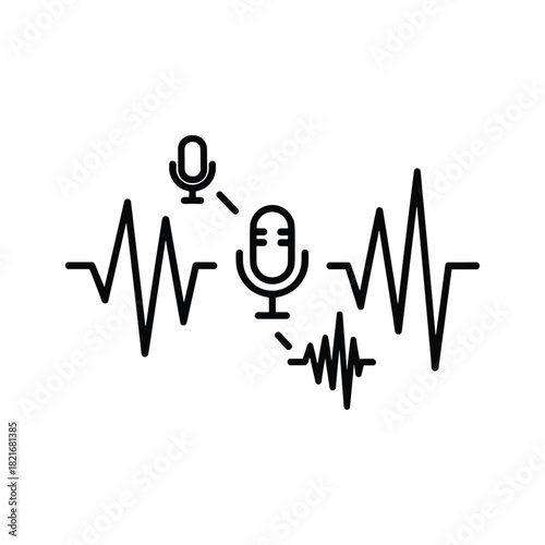 Line art icon of microphone and sound wave for podcasting or audio
