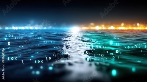Digital transformation the ocean of data virtual reality 3d visualization futuristic high-tech environment