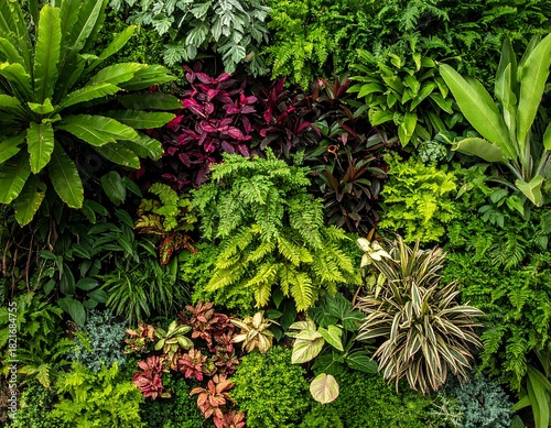 Lush Green Wall - A Vibrant Tapestry of Diverse Plant Life.