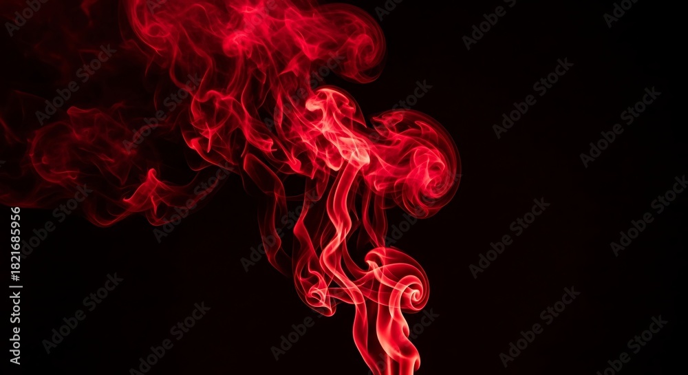 Obraz premium Vibrant red smoke plume rising dramatically against a solid black background in abstract form