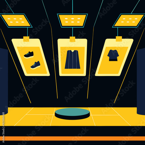 Modern retail display with apparel and footwear