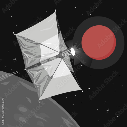 Solar sail spacecraft navigates near mars and a lunar body