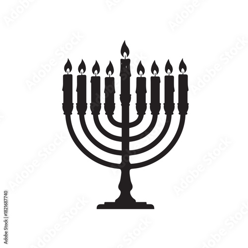 Silhouette of Hanukkah menorah with candles