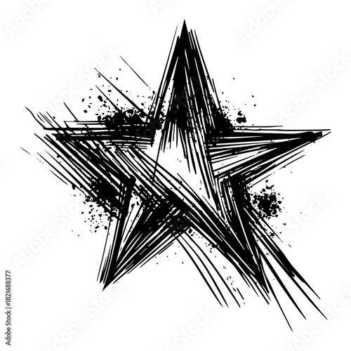 Grunge hand drawn star vector illustration with ink splatter texture for christmas decoration