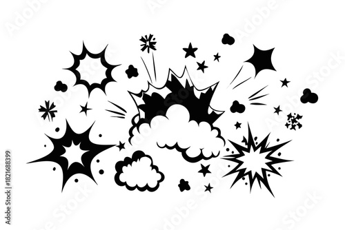 Comic Style Explosion Shapes with Stars and Snowflakes