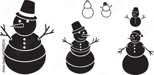 snowman vector set , black design  and white background,  clean layout.