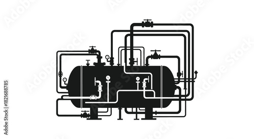 Industrial piping and vessel system design a detailed black silhouette