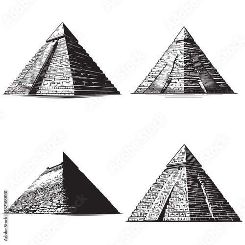 Simple silhouette vector of ancient pyramid on white background