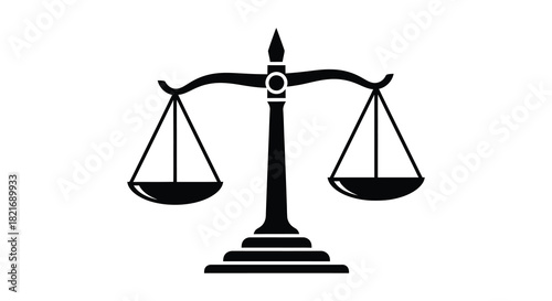 A black and white illustration of scales of justice a symbolic silhouette