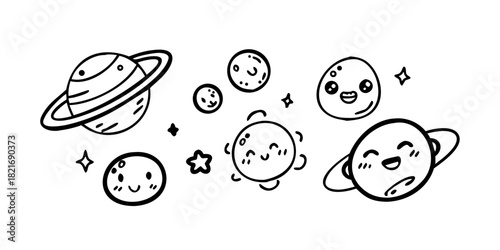 Cute doodle planets and galaxies with stars space galaxy