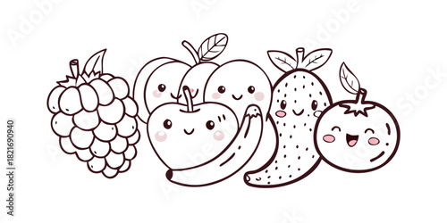 Cute Kawaii Fruits with Happy Faces vector