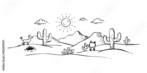 Desert Scene with Camels and Cactus Silhouette sand dunes