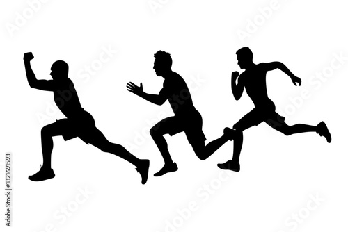 Diverse athletes running and jumping on white background