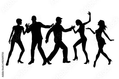 Diverse group of people dancing on white background