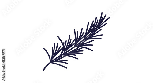 A simple dark blue illustration of a rosemary sprig silhouette