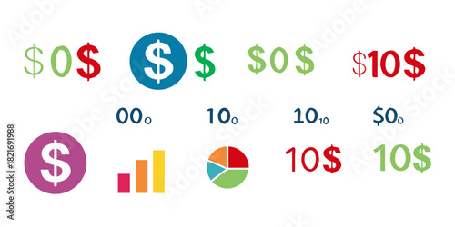 Dollar signs and financial charts on white background