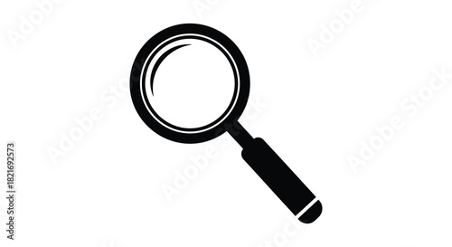 A simple black magnifying glass design focused on detail silhouette