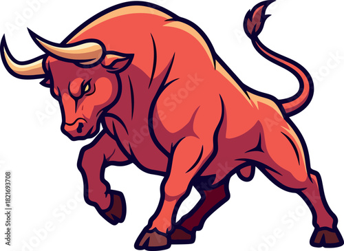 Powerful red bull charging forward with determination and strength.