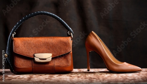 close up of stylish shoes and handbag on textured surface suede leather details