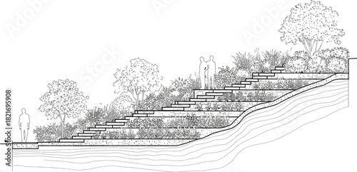 Landscape design with terraces and plants beautiful garden