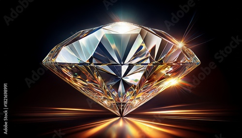 a dazzling sparkling brilliant cut diamond exhibits intense reflections and refractions against a stark black background radiating light from its base beautifully