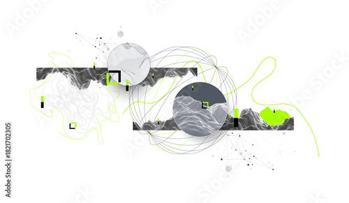 Abstract wireframe background. Modern science art elements. Surface illustration.