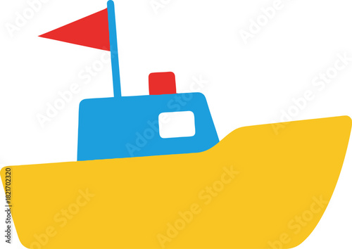 Cheerful vibrant cartoon boat vector illustration on a black background perfect for children's