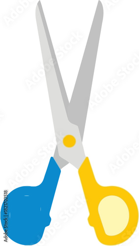 Depiction of colorful open scissors on a black background suggesting cutting tools