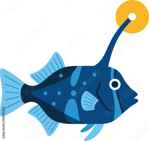 Deep sea anglerfish illustration, a captivating aquatic creature with a distinctive bioluminescent