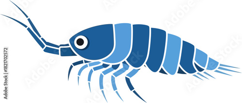 Detailed blue woodlouse illustration on stark background, simple vector crustacean representation