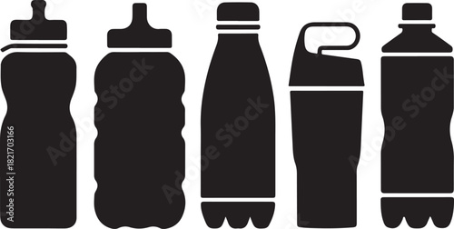 Assortment of Water Bottle Silhouettes drink beverage