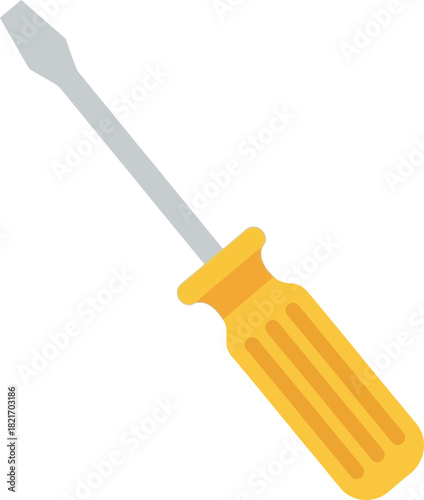 Isolated vector illustration of a yellow handled screwdriver tool on black backdrop