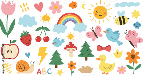 Sweet childlike nature and education doodle graphic