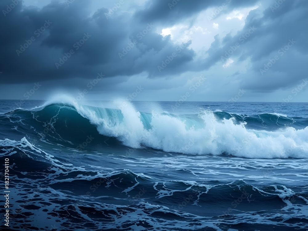 Fototapeta premium Dramatic Ocean Fury: A Tempestuous Wave's Powerful Display