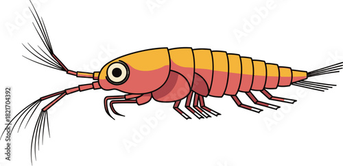 Stylized cartoon amphipod illustration against black background representing wildlife