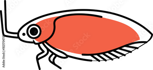 Stylized flea illustration with simple shapes and vivid colors conveys a modern graphical approach