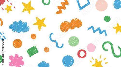 Playful hand-drawn colorful shapes pattern design