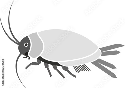 Stylized grayscale drawing of a cockroach on a stark black backdrop, highlighting its anatomy