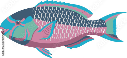 Stylized parrotfish illustration showcasing vibrant colors and unique scale pattern design