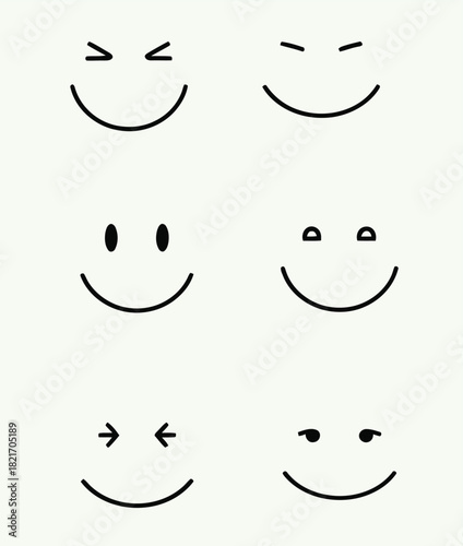 Collection of simple hand drawn smiley faces expressing different emotions