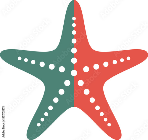 Stylized starfish illustration featuring a dual-tone color scheme against a black background