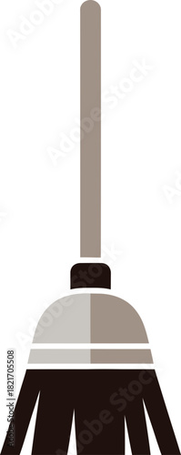 Stylized vector illustration of a broom on a solid black background, simplicity
