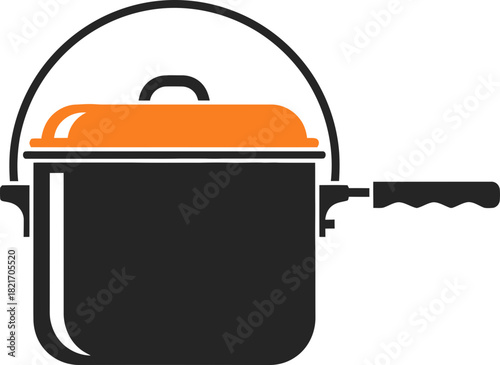 Stylized vector illustration of a covered cooking pot on black background minimal