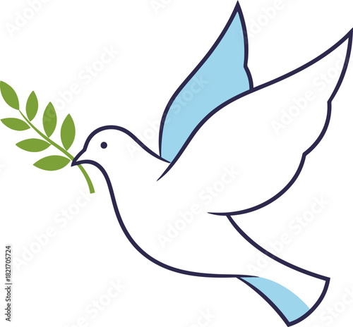 Symbolic dove carrying an olive branch signifying peace, freedom, and harmony worldwide