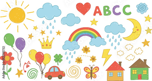 Playful hand drawn children's educational symbols